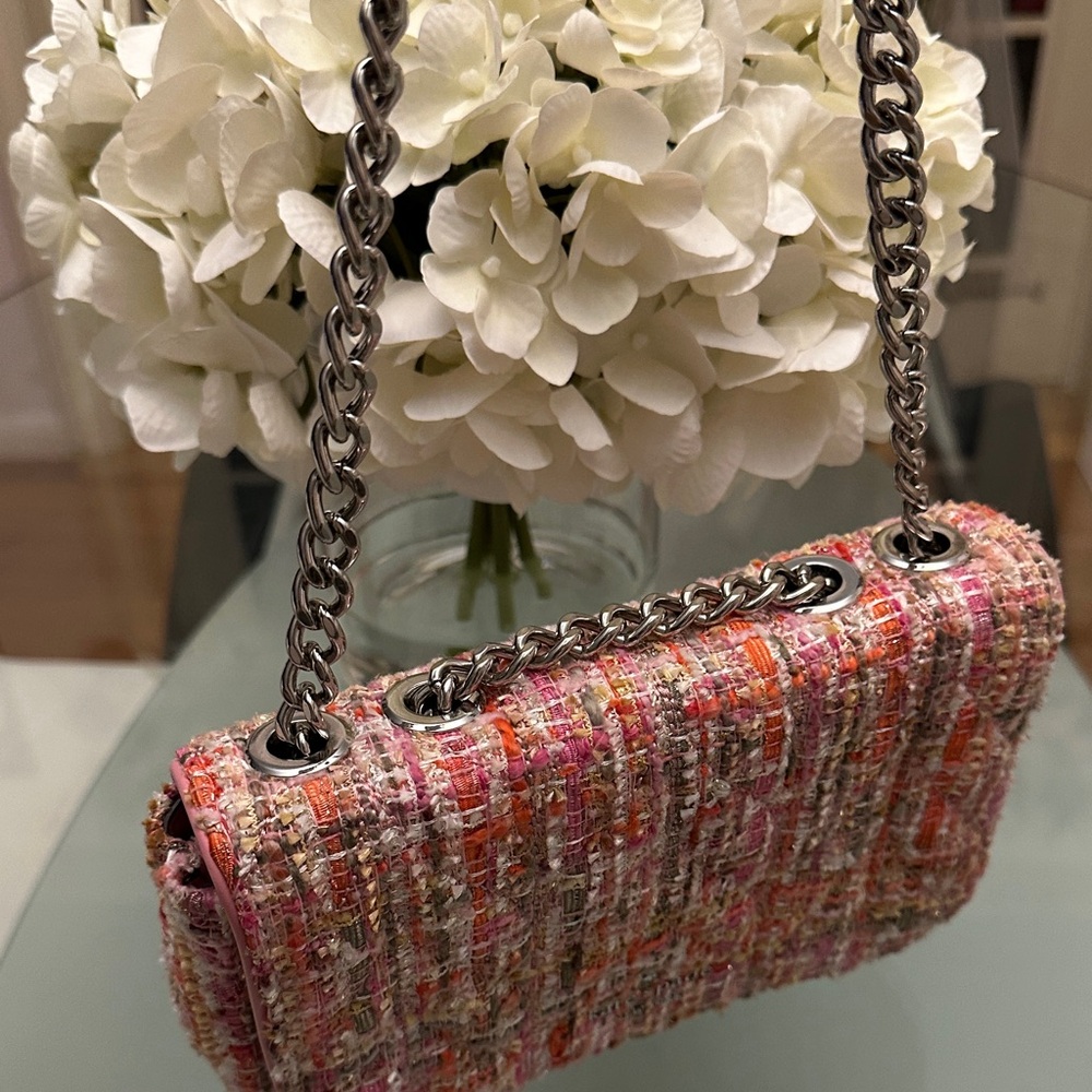 kate spade Pink and Coral Tweed Crossbody Bag with Silver Chain - Picture 11 of 15